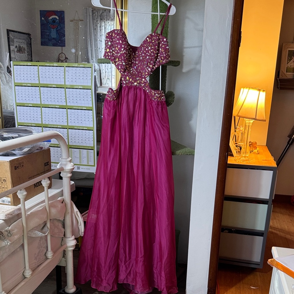 Strapless Fuchsia Prom Dress with Beaded Bodice NWOT